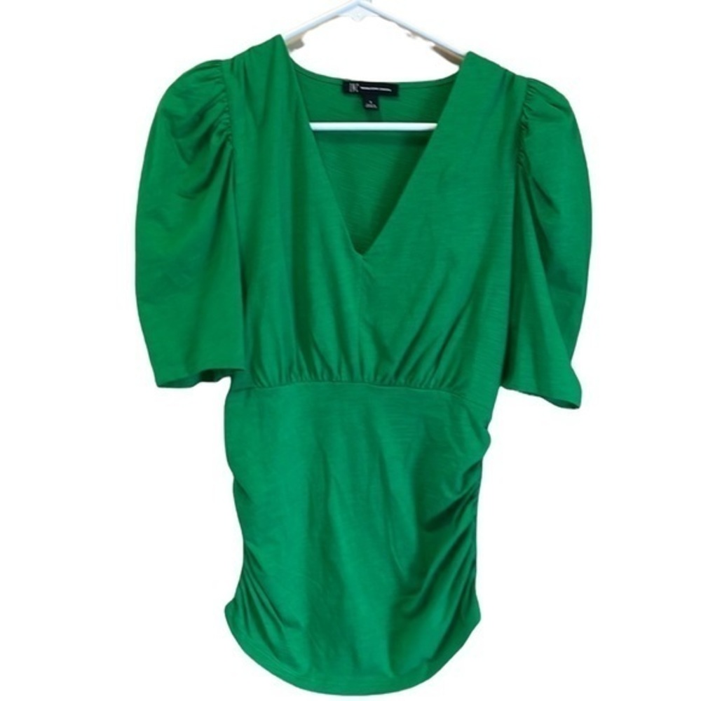 INC Green V Neck Ruched Top